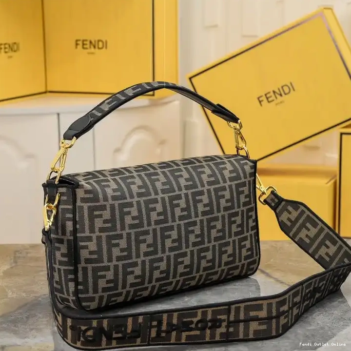 Cheap Brown Motif Fabric Bag FF In Large Fendi Baguette 0511
